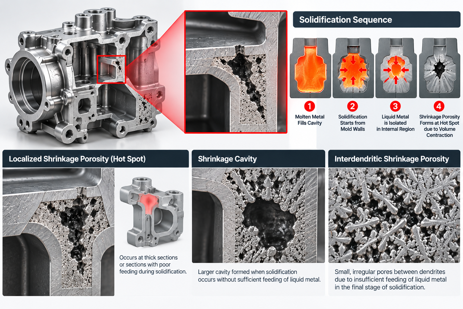 Shrinkage porosity pada casting yang berkaitan dengan kondisi solidification setempat